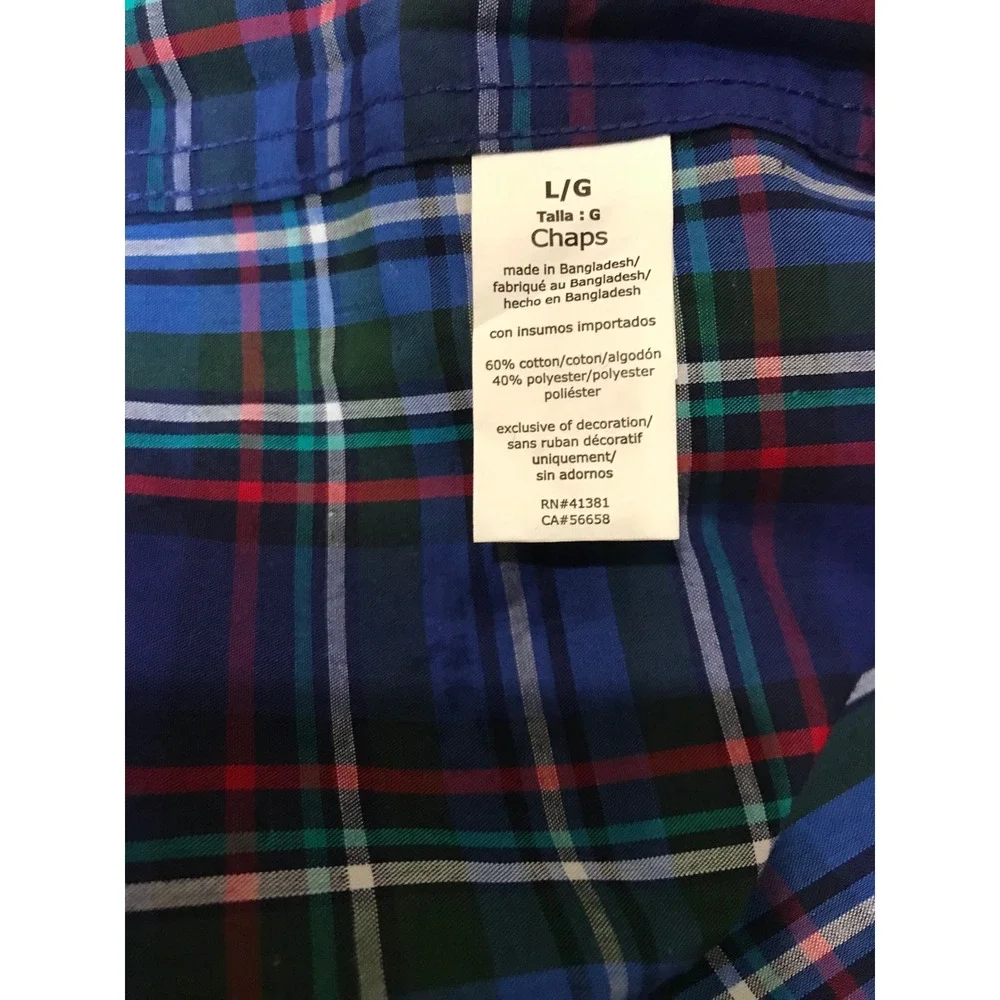 Chaps Mens Easy Care Blue‎ Green Red Plaid Long Sleeve Button Down Shirt NEW L